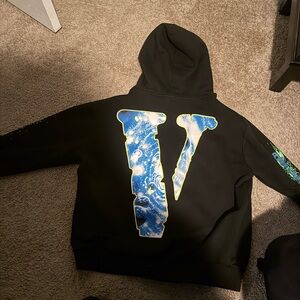 VLONE Black Hoodie with Blue and White Logo